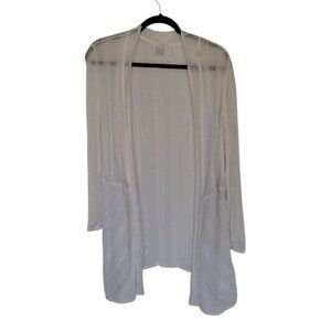 Chico's Lightweight Sheer Cardigan White LG 12 Long Sleeve Ribbed Lightweight